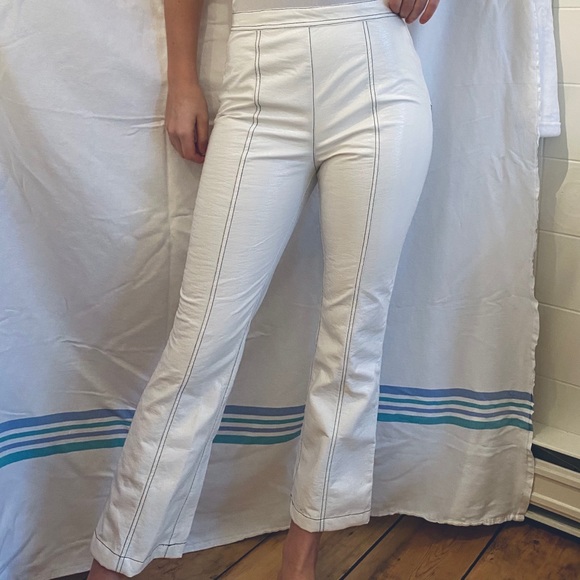 Shiny white ankle length flare pants - Picture 1 of 2